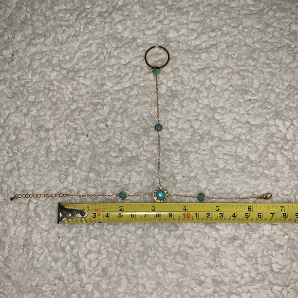 Turquoise and Gold Roman Numeral Hand Chain - Picture 11 of 17